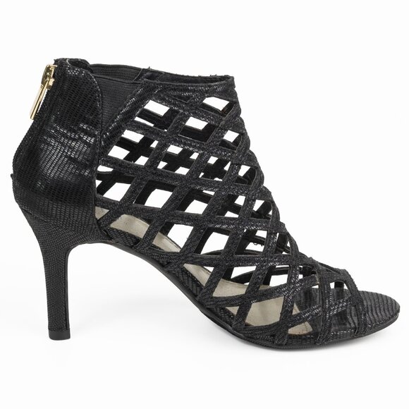 a.n.a Caroline Black Lattice Design Peep Toe High Heel Sandals Black 6.5 - Picture 5 of 14